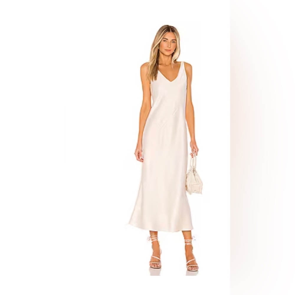 Loulou Satin Dress in Cream 
Line & Dot
Color:Cream Size: Small